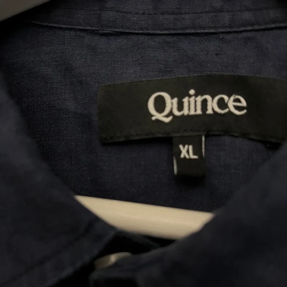 Quince Mens XL Navy Blue 100% European Linen Long Sleeve Button Down Shirt CMA01